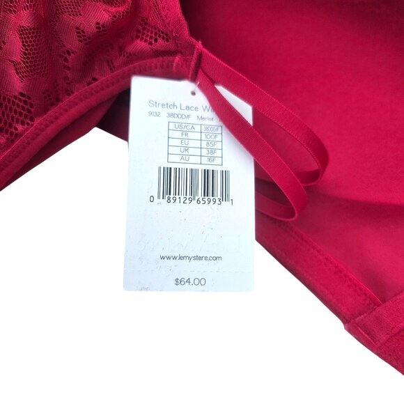 Le Mystere Stretch Lace Wireless Bra 38DDD/F Merlot Red Nylon/Spandex New - Picture 8 of 8